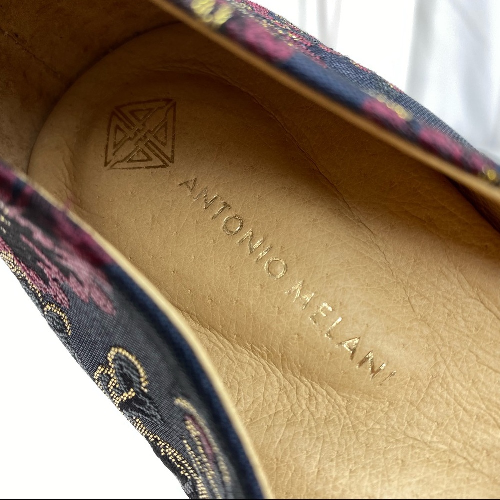 ANTONIO MELANI Navy Brocade Floral Flats with Gold Embroidery - Picture 6 of 13